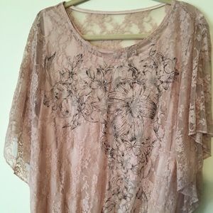 Style-Midnight Velvet Pale Pink Lace Overlay Top